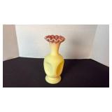 Fenton UV reactive satin pinch top vase painted with a Burmese treatment