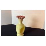 Fenton UV reactive satin pinch top vase painted with a Burmese treatment