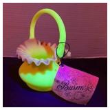 Fenton UV reactive ruffled top basket painted with a Burmese treatment