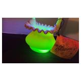 Fenton UV reactive ruffled top basket painted with a Burmese treatment