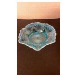 Vintage aqua blue opalescent wave edge finger bowl