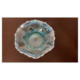 Vintage aqua blue opalescent wave edge finger bowl