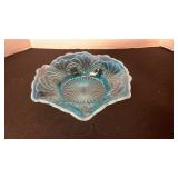Vintage aqua blue opalescent wave edge finger bowl