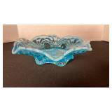 Vintage aqua blue opalescent wave edge finger bowl