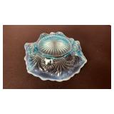 Vintage aqua blue opalescent wave edge finger bowl