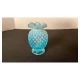 Fenton aqua opalescent hobnail vase toothpick holder