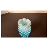 Fenton aqua opalescent hobnail vase toothpick holder