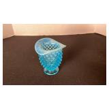 Fenton aqua opalescent hobnail vase toothpick holder