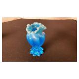 Vintage aqua opalescent glass vase toothpick holder