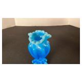 Vintage aqua opalescent glass vase toothpick holder
