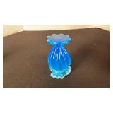 Vintage aqua opalescent glass vase toothpick holder