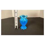 Vintage aqua opalescent glass vase toothpick holder