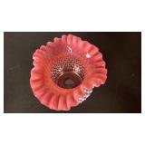 Fenton cranberry opalescent hobnail glass ruffled edge rose bowl vase