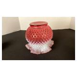 Fenton cranberry opalescent hobnail glass ruffled edge rose bowl vase