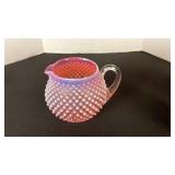 Fenton cranberry opalescent hobnail glass squat jug pitcher