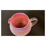 Fenton cranberry opalescent hobnail glass squat jug pitcher