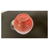 Fenton cranberry opalescent hobnail glass squat jug pitcher