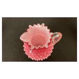 Fenton cranberry opalescent hobnail glass ruffled edge pitcher
