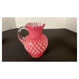 Fenton cranberry opalescent hobnail glass ruffled edge pitcher