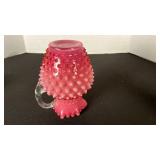 Fenton cranberry opalescent hobnail glass ruffled edge pitcher