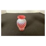 Fenton cranberry opalescent hobnail glass ruffled edge vase toothpick holder