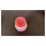 Fenton cranberry opalescent hobnail glass ruffled edge vase toothpick holder