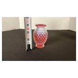 Fenton cranberry opalescent hobnail glass ruffled edge vase toothpick holder