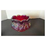 Indiana Glass heirloom sunset ruby carnival bowl