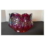 Indiana Glass heirloom sunset ruby carnival bowl