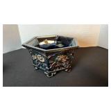 Fenton Carnival Glass Chrysanthemum Amethyst Hexagon 6-footed planter bowl