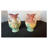 Pair of Hull Art waterlily dual handled vases