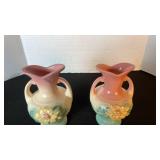 Pair of Hull Art waterlily dual handled vases