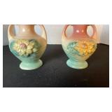 Pair of Hull Art waterlily dual handled vases