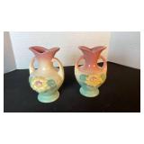 Pair of Hull Art waterlily dual handled vases