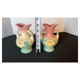 Pair of Hull Art waterlily dual handled vases