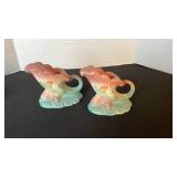Hull Art pottery bow knot cornucopia candle holders
