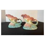 Hull Art pottery bow knot cornucopia candle holders