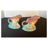 Hull Art pottery bow knot cornucopia candle holders