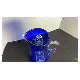 Romanian cobalt cut to clear glass pitcher with 6 glasses