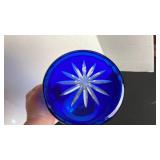 Romanian cobalt cut to clear glass pitcher with 6 glasses