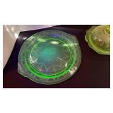 Hocking Princess UV reactive depression glass plate and lidded dish