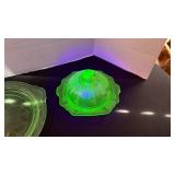 Hocking Princess UV reactive depression glass plate and lidded dish