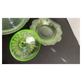 Hocking Princess UV reactive depression glass plate and lidded dish