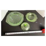 Hocking Princess UV reactive depression glass plate and lidded dish