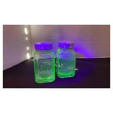 UV reactive depression glass salt and pepper shaker set