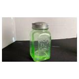 UV reactive depression glass salt and pepper shaker set
