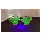 Federal parrot UV reactive depression glass creamer and sugar ser