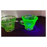 Federal parrot UV reactive depression glass creamer and sugar ser