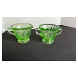 Federal parrot UV reactive depression glass creamer and sugar ser
