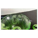 Federal parrot UV reactive depression glass creamer and sugar ser